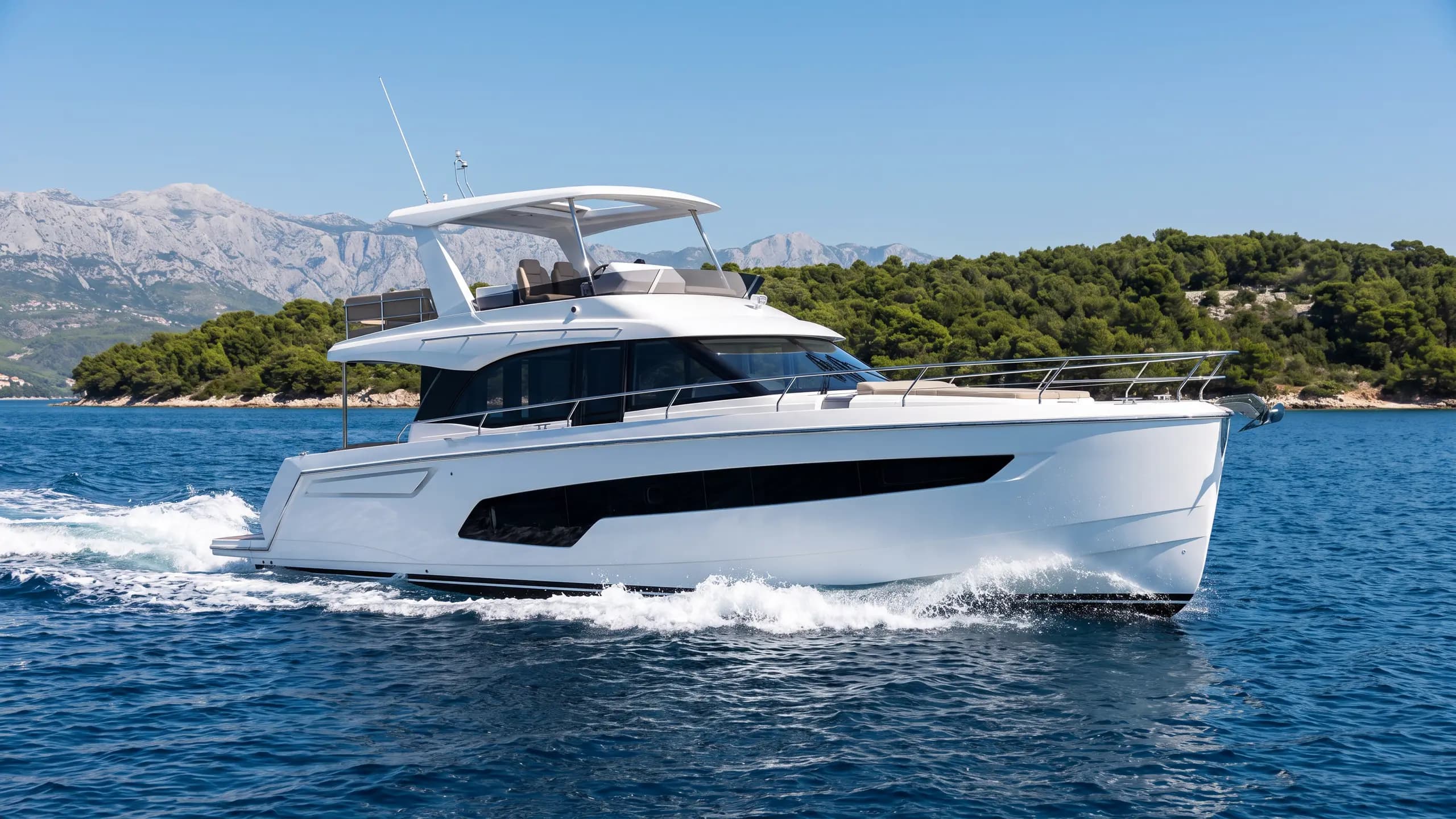 Drei Motoryachten der PrimaMare-Klassen vor der kroatischen Küste.